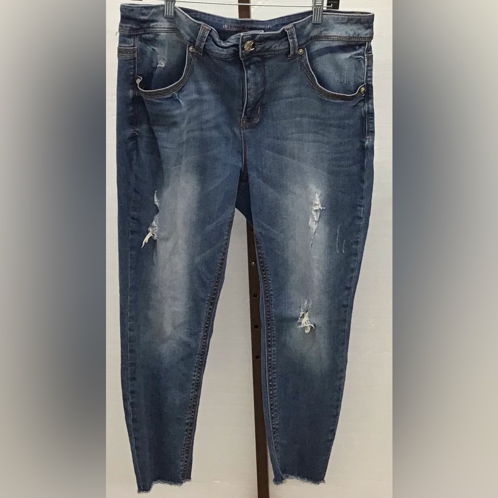 Express Dark Blue Distressed Skinny Jeans